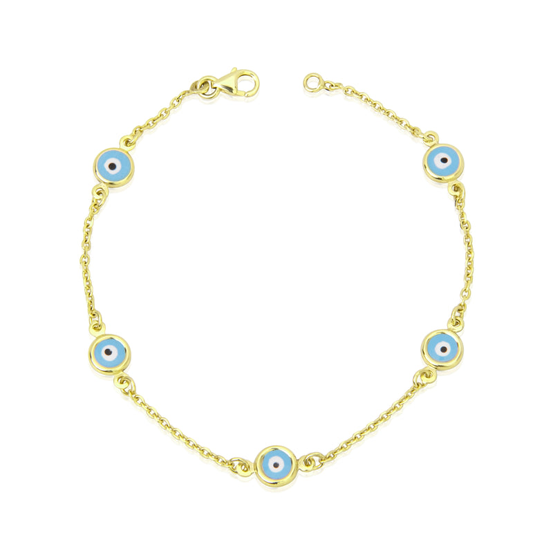 14K Solid Yellow Gold Blue Round Evil Eye Bracelet – LTB JEWELRY